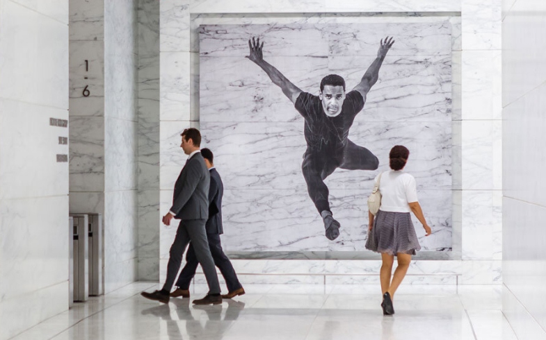 A piece of the art installation in the lobby